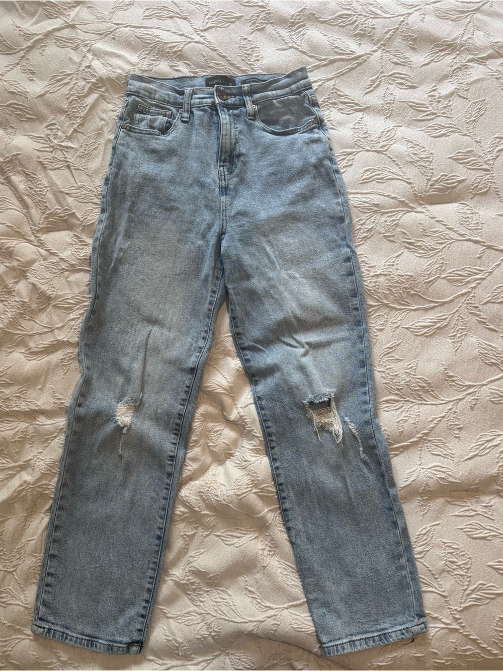 Kendall & Kylie Light Blue High Rise Distressed Straight Jeans